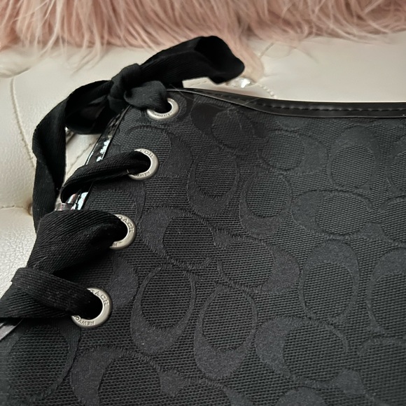 Coach Black Signature Jacquard Back Lace Up Rain Boots Size 11B/41 - Picture 7 of 15